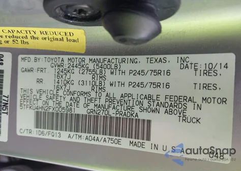 2015 Toyota Tacoma Prerunner V6 из США, поврежденный, VIN 5TFKU4HN2FX005981